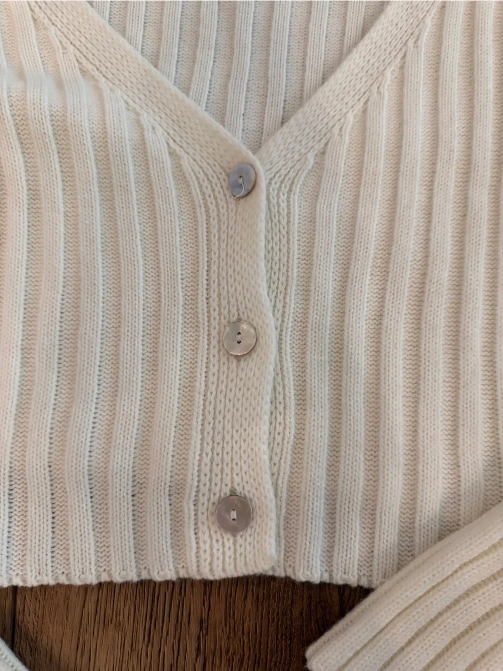 Nasty Gal Cream Ribbed Cropped Button-Front Cardigan - Picture 2 of 4